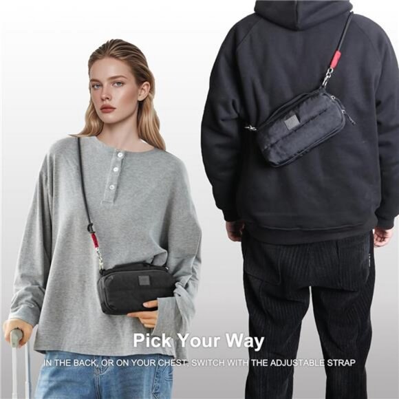 Sling Bag for Men/Women, Lightweight Nylon Travel Essential with Detachable Cord - Picture 2 of 8